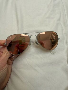 Ray-Ban Aviator Sunglasses - Silver Frame with Amber/Hazel Lenses